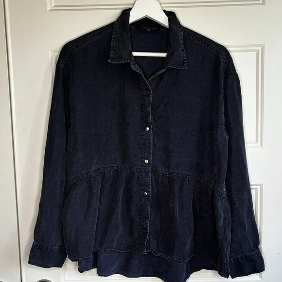 Liverpool Tops - Liverpool Black Acid Wash Button Down Layering Shirt Lyocell Sz-Small